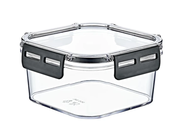 Clear Kare Erzak Kabı - Silikonlu ve Kilitli Kapaklı Saklama Kabı 400 ML 12 x 6,5 Cm - 4