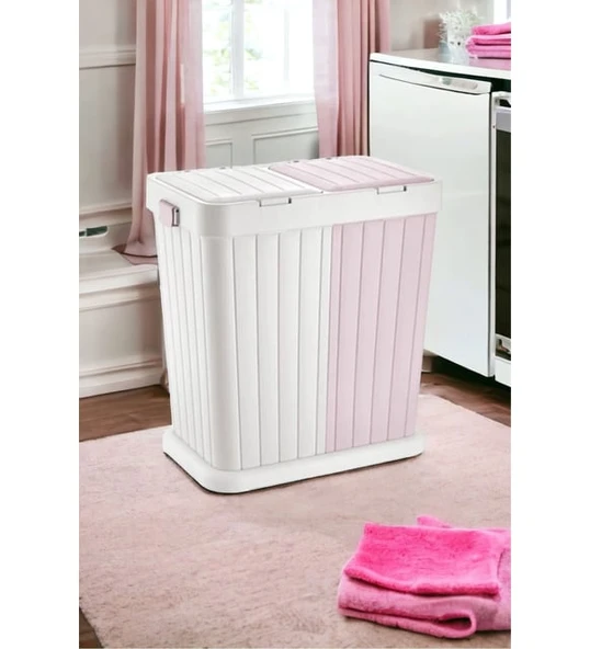 2 Bölmeli Dokumatik Kapaklı Mai Twins Temiz Kirli Çamaşır Sepeti 40+40 Litre - 4