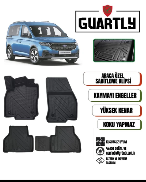 Guartly Ford Tourneo Connect 2023 ve Sonrası Uyumlu Araca Özel 4d Havuzlu Oto Paspas Takımı