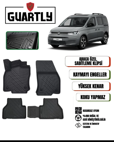 Guartly Volkswagen Caddy 2020 ve Sonrası Uyumlu Araca Premium Özel 4d Havuzlu Oto Paspas Takımı