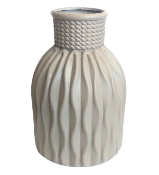 Kendinden Desenli Dar Ağızlı Plastik Vazo - Çok Amaçlı Kalemlik Fırçalık Vazo 12,5 x 8,5 Cm - 8