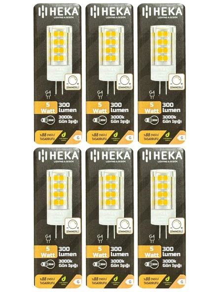 (6 Adet) Heka 5W (35W) 3000K (Sarı Işık) G4 Duylu Dim Edilebilir Led Kapsül Ampul ürün görseli