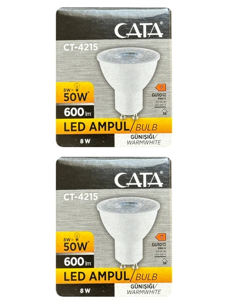(2 Adet) Cata 8W (50W) 3000K (Sarı Işık) GU10 Duylu Led Spot Ampul ürün görseli