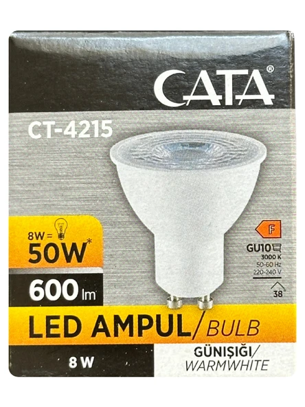 (6 Adet) Cata 8W (50W) 3000K (Sarı Işık) GU10 Duylu Led Spot Ampul - Resim 2