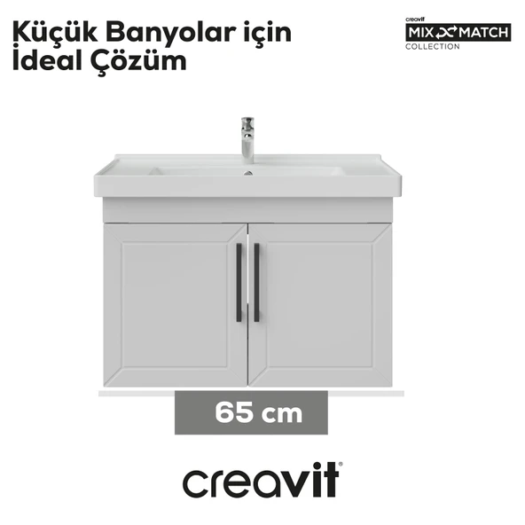 D20 65 Cm Kapaklı Lavabo Dolabı Beyaz Lake - Resim 4