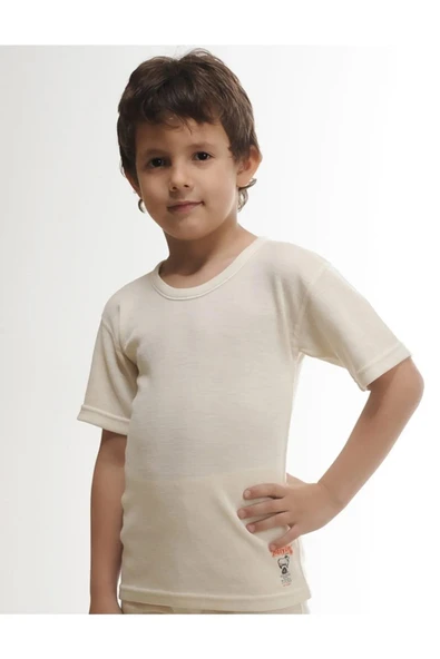 Hasyün Erkek Çocuk İnce Kısa Kol Yün İçlik Fanila Atlet 500EE - 2 Adet  Ekru 1Yaş - Resim 2