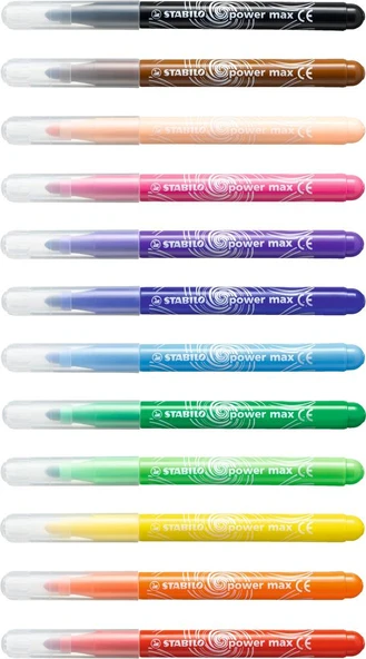 Stabilo Power Max XL Kalın Uçlu Keçeli Boya 12 Renk 98012-01 - Resim 2