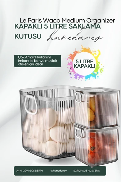 Waco Medium Organizer Akrilik Lüx Patates Soğan & Deterjan Saklama Kabı Kapaklı 5 Litre 1 Adet