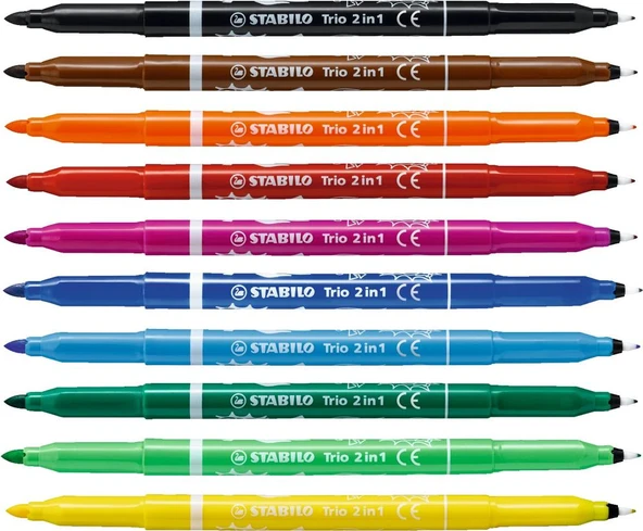 Stabilo Trio 2in1 Çift Uçlu Keçeli Kalem 10 Renk 22210-01 - Resim 2