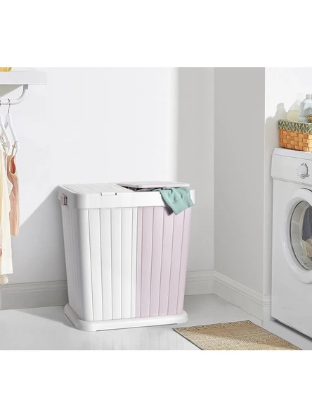 2 Bölmeli Dokumatik Kapaklı Mai Twins Temiz Kirli Çamaşır Sepeti 40+40 Litre - 5