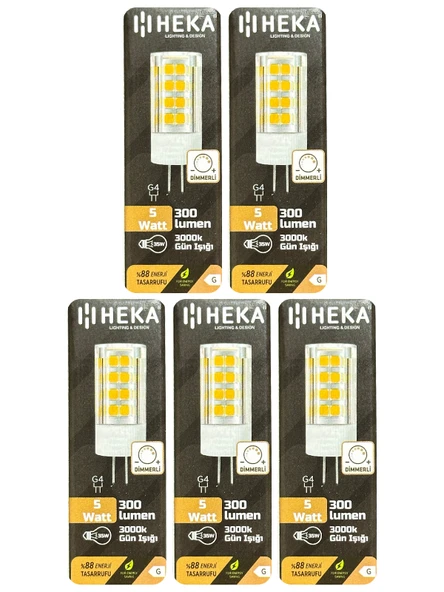 (5 Adet) Heka 5W (35W) 3000K (Sarı Işık) G4 Duylu Dim Edilebilir Led Kapsül Ampul ürün görseli