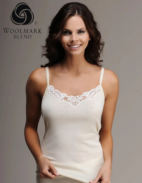 Hasyün Kadın Ribana Yün İp Askılı Dantelli Atlet İçlik 304E - 1 Adet  Ekru S - M - Resim 2