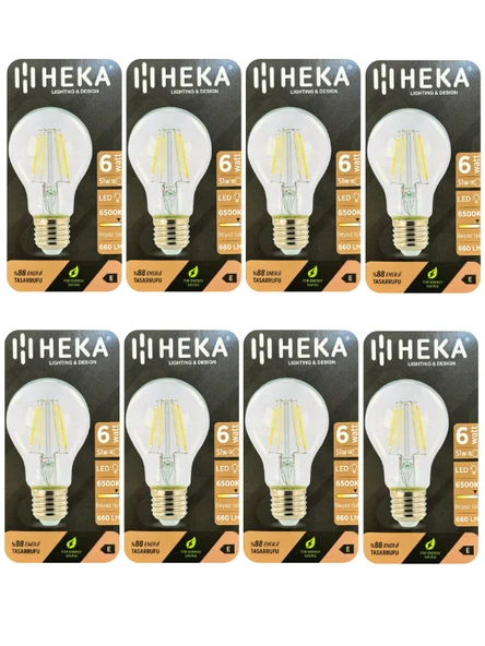 (8 Adet) Heka 6W (51W) 6500K (Beyaz Işık) E27 Duylu (Kalın Duy) Led Şeffaf Ampul ürün görseli 1