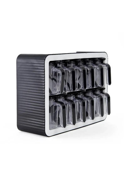 12'li Baharatlık Takımı Standlı Kendinden Yapışkanlı Kaşıklı ve Kapaklı Baharatlık Seti - 3