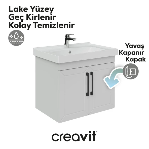 D20 65 Cm Kapaklı Lavabo Dolabı Beyaz Lake - Resim 3