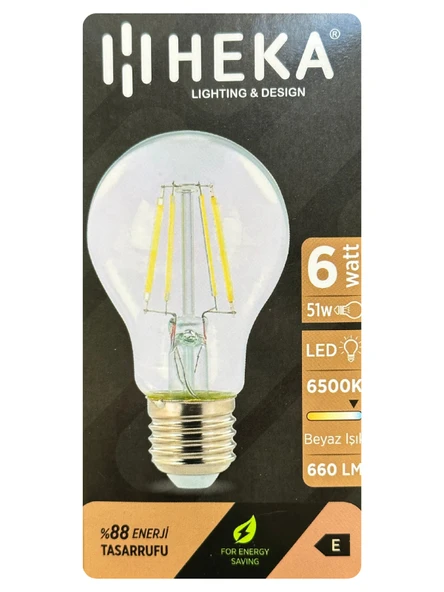 (1 Adet) Heka 6W (51W) 6500K (Beyaz Işık) E27 Duylu (Kalın Duy) Led Şeffaf Ampul ürün görseli