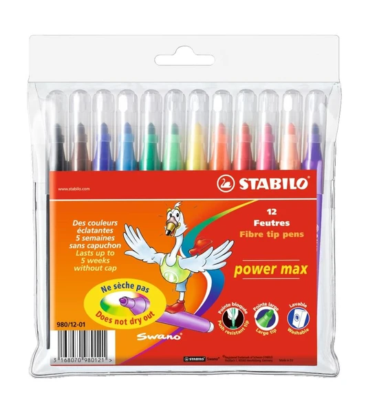 Stabilo Power Max XL Kalın Uçlu Keçeli Boya 12 Renk 98012-01 ürün görseli