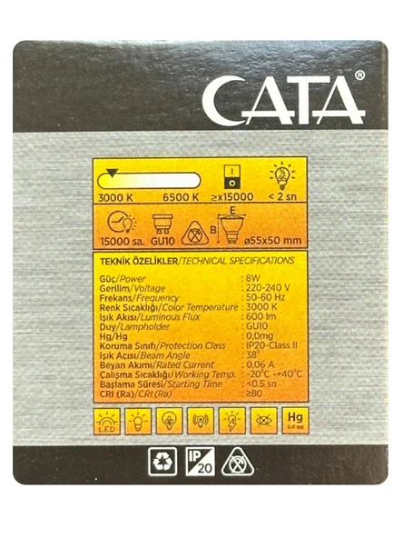 (5 Adet) Cata 8W (50W) 3000K (Sarı Işık) GU10 Duylu Led Spot Ampul - Resim 4