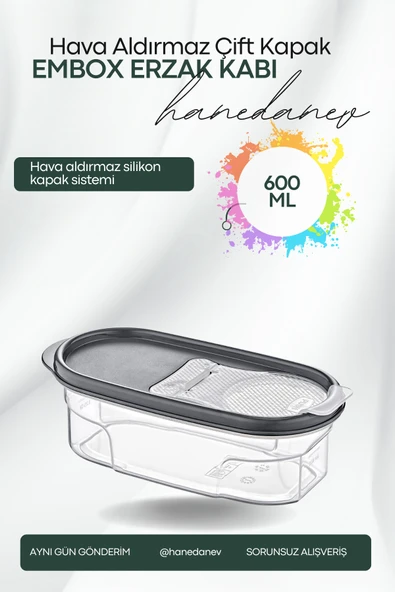 Embox Çift Kapak Sistemli Erzak Kabı - Hava Aldırmaz Kapaklı Saklama Kabı 600 ML 9 x 6 Cm