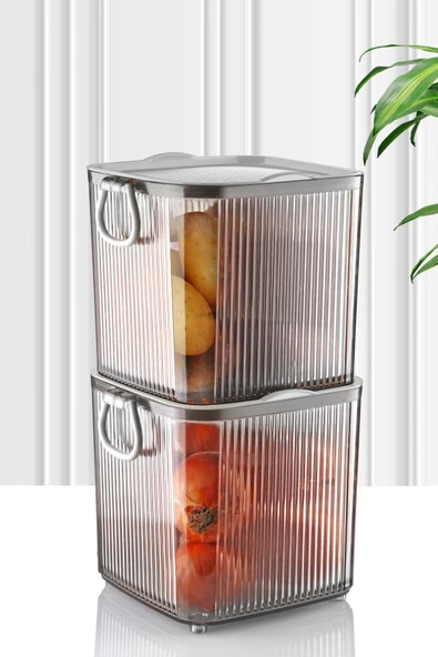 2 Katlı Waco Large Organizer Akrilik Lüx Patates Soğan & Deterjan Saklama Kabı Kapaklı 10 Litre - 4