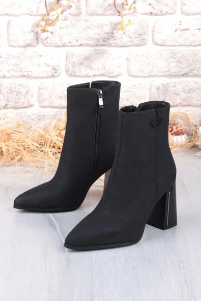 Guja 25K137 Baskılı Deri 8 Cm Yükseklik Kalın Topuklu Sivri Burun Kadın Bot - Resim 5