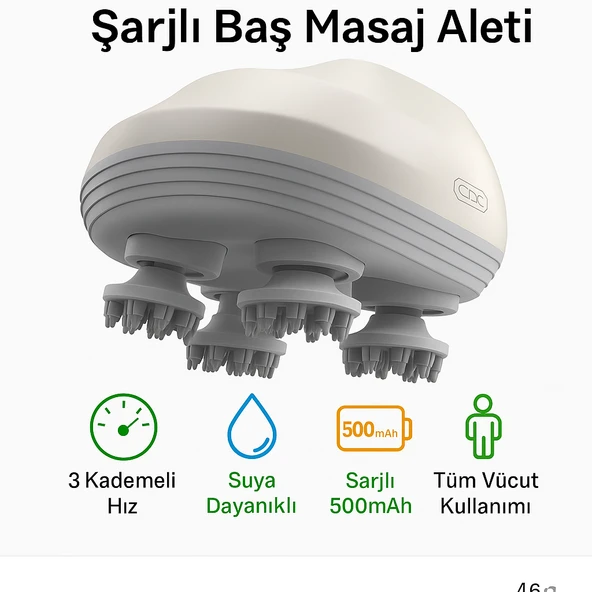 Elektrikli Saç Derisi Masaj Cihazı  Kan Dolaşımını Arttıran, Şarjlı 3 Hızlı Tüm Vücud Masaj Aleti