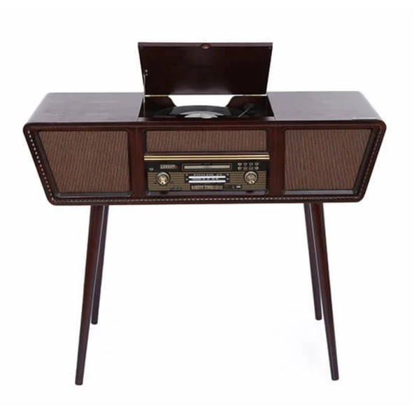 Gramofon Nostaljik Ahşap Standlı Pikap Plak Çalar Radyo Bluetooth Usb 100cm C0999 - 2