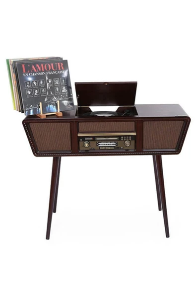 Gramofon Nostaljik Ahşap Standlı Pikap Plak Çalar Radyo Bluetooth Usb 100cm C0999 - 8