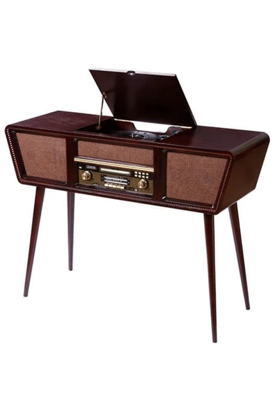 Gramofon Nostaljik Ahşap Standlı Pikap Plak Çalar Radyo Bluetooth Usb 100cm C0999 - 6