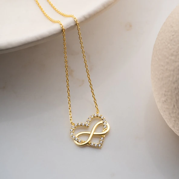 925 Ayar Gümüş Taşlı Sonsuzluk ve Kalp Kolye - Resim 4