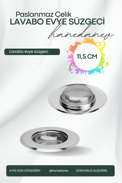 1 Adet Pratik Paslanmaz Çelik Lavabo Süzgeci 11,5 cm Çelik Mutfak Lavabo Süzgeci Evye Süzgeç