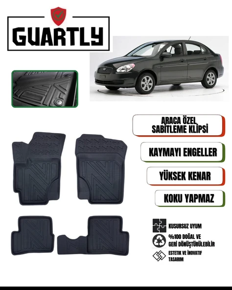 Guartly Hyundai Accent Era 2006-2012 Uyumlu Araca Özel Premium 4d Havuzlu Oto Paspas Takımı