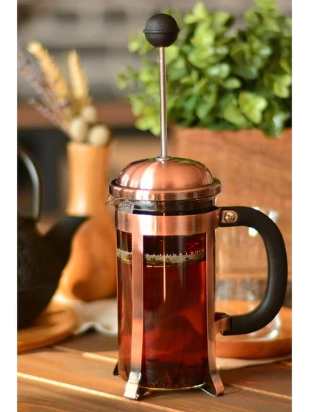 Metal French Press Bakır Renk 350 ML Bitki Çay Demleme Kupası 350 ML 9129 - 3
