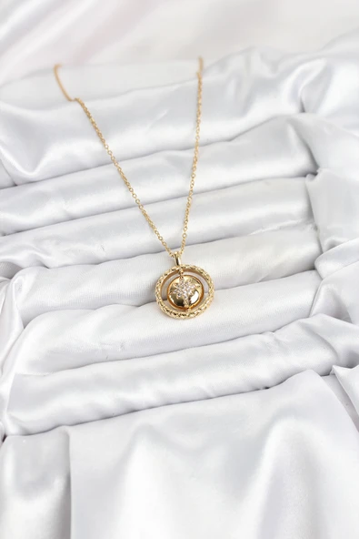 316L Çelik Zincir Gold Renk Kutup Yıldızı Model Kadın Kolye - TJ-BKO10614 - Resim 2