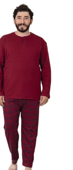 Grande Premium Penye İnterlok Kumaş Kışlık Büyük Beden Erkek Pijama Takımı 3XL/6XL - Resim 3