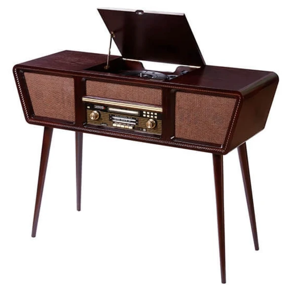 Gramofon Nostaljik Ahşap Standlı Pikap Plak Çalar Radyo Bluetooth Usb 100cm C0999