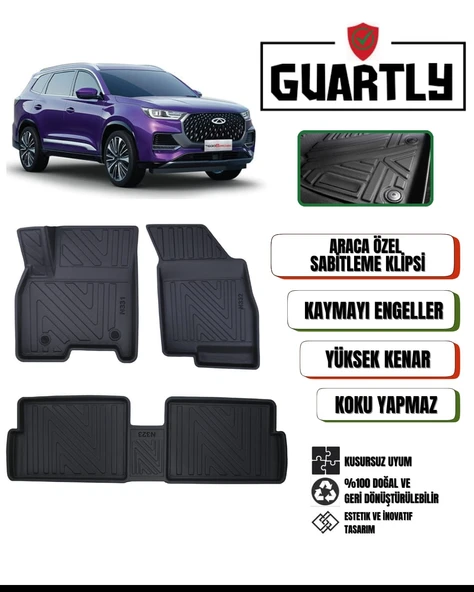 Guartly Chery Tiggo 8 2020 Sonrası Araca ÖZEL 4D Premium Havuzlu Paspas Takımı