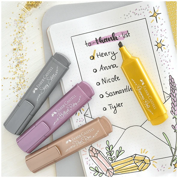 Faber Castell Metalik Renk Fosforlu Kalem 4 lü Paket 154640 - Resim 3