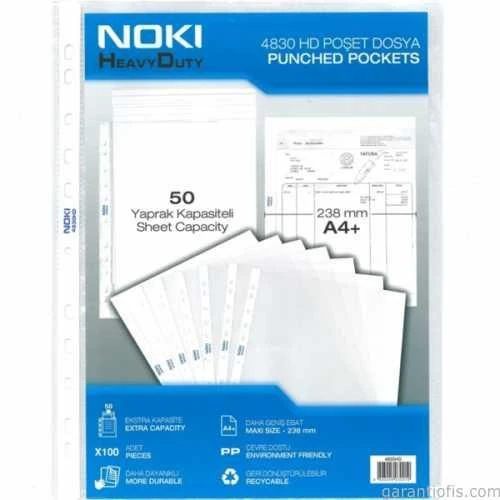 Noki Poşet Dosya HD 100 LÜ A4 Buzlu Şeffaf 4830HD - Resim 3