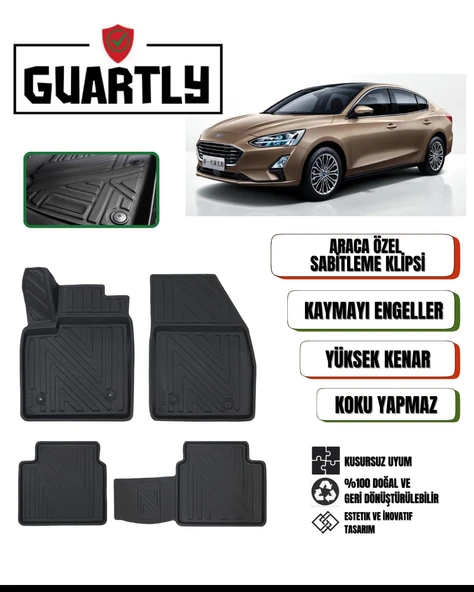 Guartly Ford Focus 2018 ve Sonrası Araca Özel Premium 4D Havuzlu Paspas Takımı