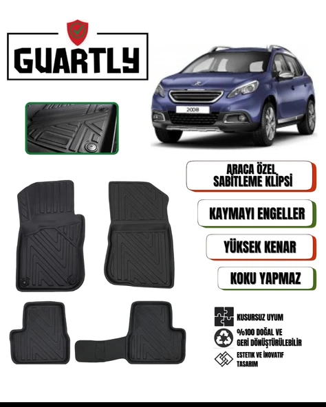 Guartly Peugeot 2008 ( 2013-2018 ) Arası Araca Özel 4d Premium Havuzlu Paspas Takımı