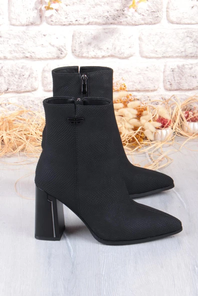 Guja 25K137 Baskılı Deri 8 Cm Yükseklik Kalın Topuklu Sivri Burun Kadın Bot - Resim 4