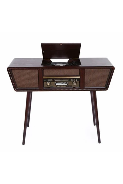 Gramofon Nostaljik Ahşap Standlı Pikap Plak Çalar Radyo Bluetooth Usb 100cm C0999 - 7