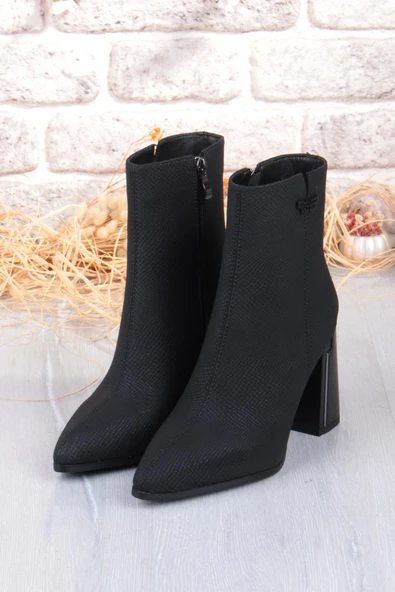 Guja 25K137 Baskılı Deri 8 Cm Yükseklik Kalın Topuklu Sivri Burun Kadın Bot - Resim 7