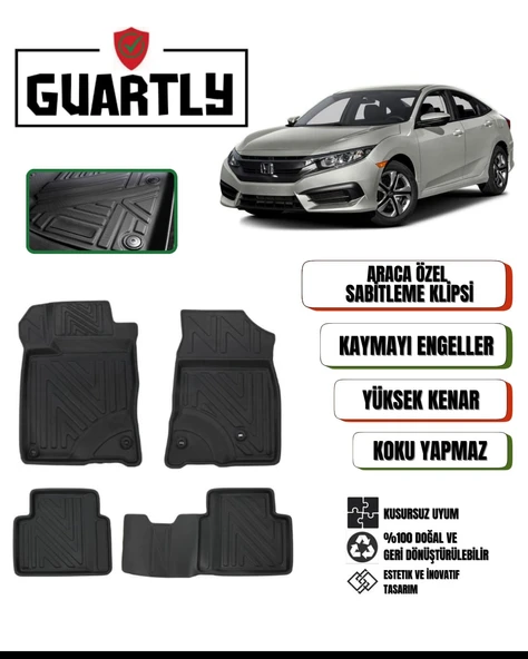 Guartly Honda Civic 2016-2020 Arası Araca Özelpremium 4d Havuzlu Paspas Takımı