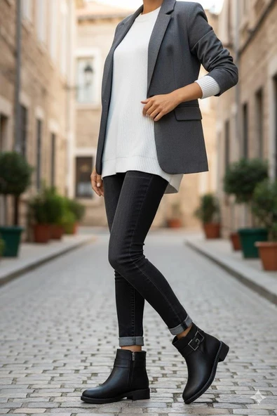 Pierre Cardin 54910 Rahat Sıcak Astar Toka Detaylı Kısa Kadın Bot - Resim 2