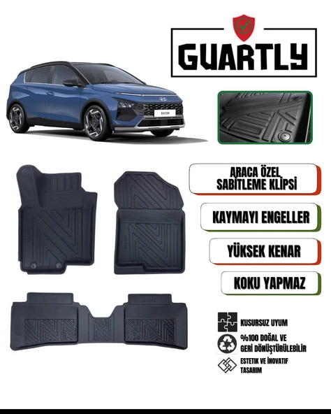 Guartly Hyundai Bayon 2021 ve Sonrası Uyumlu Araca Özel Premium 4d Havuzlu Oto Paspas Takımı