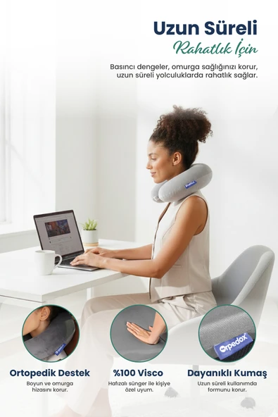 Ortopedik Seyahat Yastığı Visco Boyun Destekli Seyahat Yastığı - Gri - 3