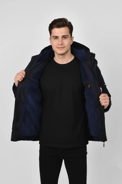 Erkek Kapüşonlu İç Kürklü Spor Mont 99528 BGL-ST04880 - Resim 8