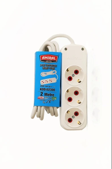 Amiral 3' Lü Topraklı 2 Metre Kablolu Grup Priz ürün görseli 1